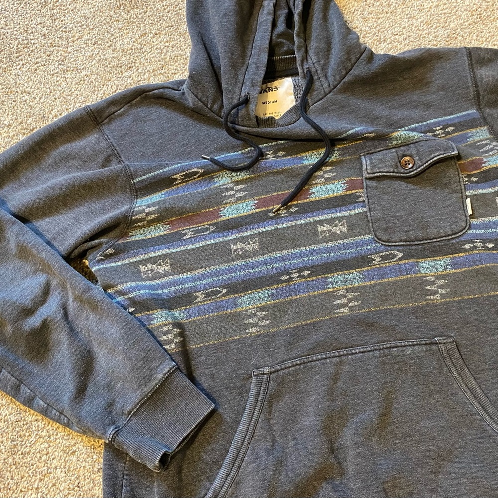 Men’s Vans Size M Grey Hoodie Sweatshirt with Tribal Print and Pocket